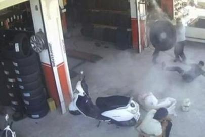 Otomobil lastiği tamir sırasında patladı, işçi ölümden döndü