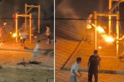 Çocuk parkında korkutan zorbalık! Yanan sopalarla dehşet saçtılar: 3 çocuk gözaltında