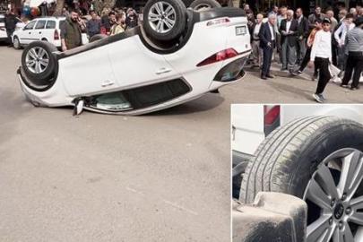 Diyarbakır'da lastiği patlayan otomobil takla attı!